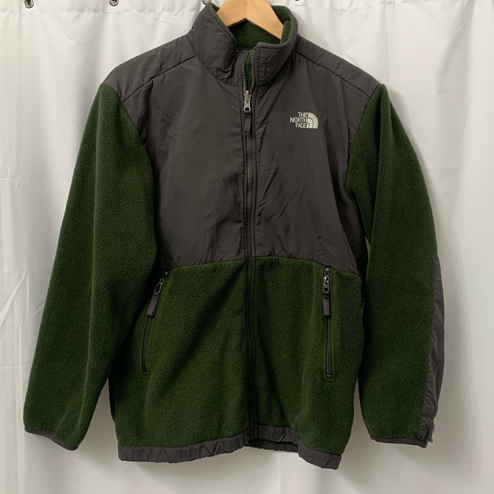 Boys The North Face Polartec Fleece Jacket Size XL Green And Gray EUC